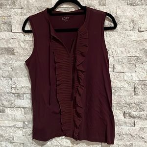 NWT loft embellished tank, ruffle, tie, tuxedo look, fitted, sexy, soft, stretch